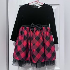 Plaid and velvet dress with bow